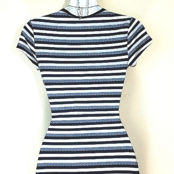 No Boundaries Striped Tie-Front Cutout Bodycon Mini Dress Black Gray White XS - Picture 6 of 10